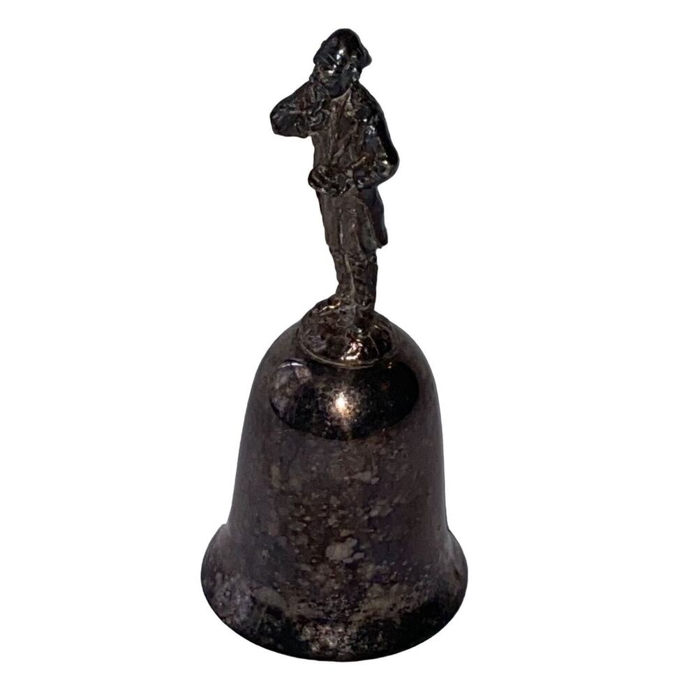 Vtg New England Collectors Society Man Smoking a Pipe Bell Silver Plate Pewter